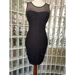 CLUB MONACO Lucy Ruched 100% Silk Illusion Bodcon Little Black Dress - size 4